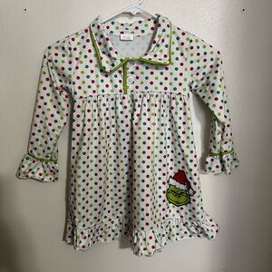 NO BRAND Polka‎ Dot Ruffles Christmas The Grinch Tunic Shirt Red Green Girls 4T